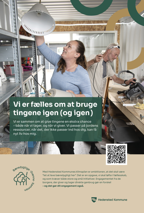 Klimakampagne 2025. Vi er fælle som at bruge tingene igen (og igen). Vi er sammen om at give tingene en ekstra chance – både når vi tager, og når vi giver. Vi passer på jordens ressourcer, når det, der ikke passer ind hos dig, kan få nyt liv hos mig.